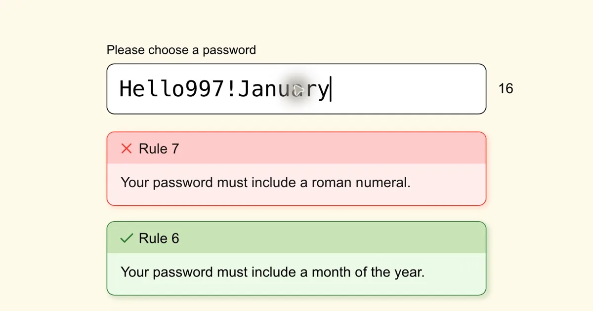 Actual Password Game rule screen using fictional puzzle input